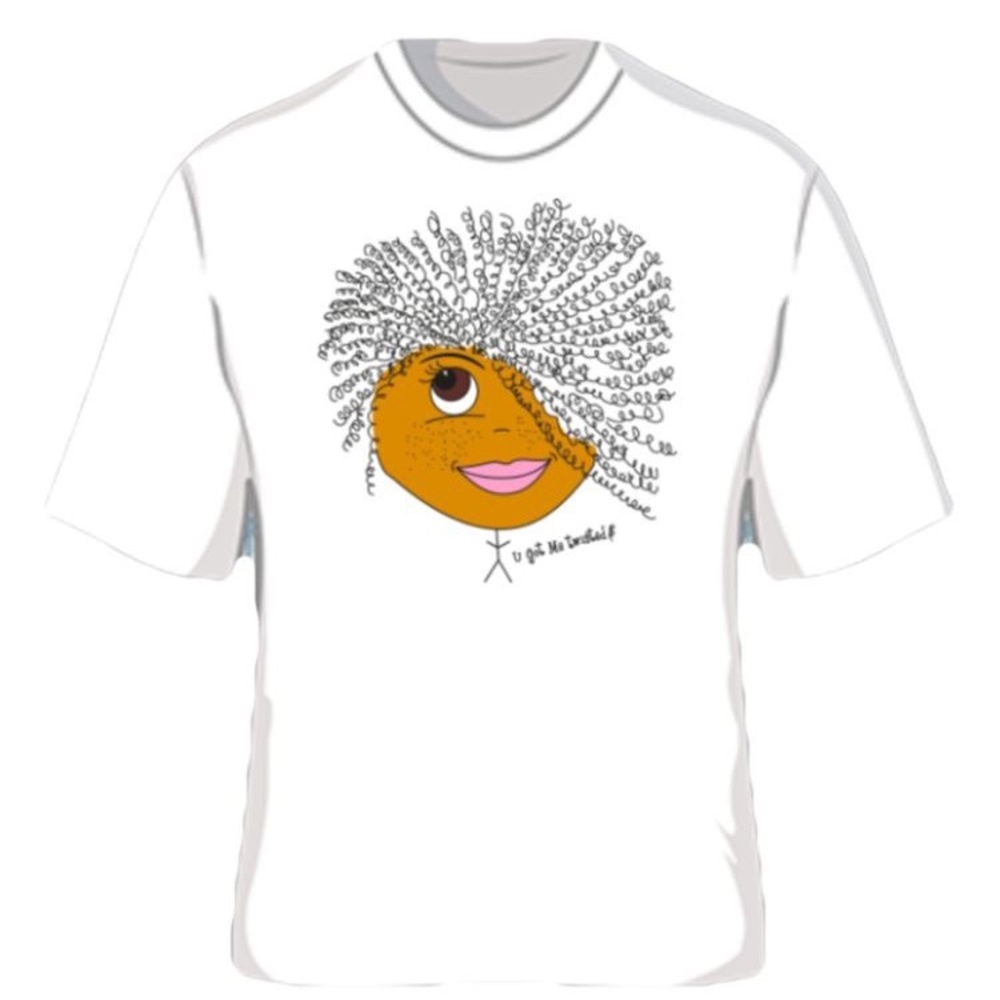 White cute graphic shirt sleeve tshirt with curls